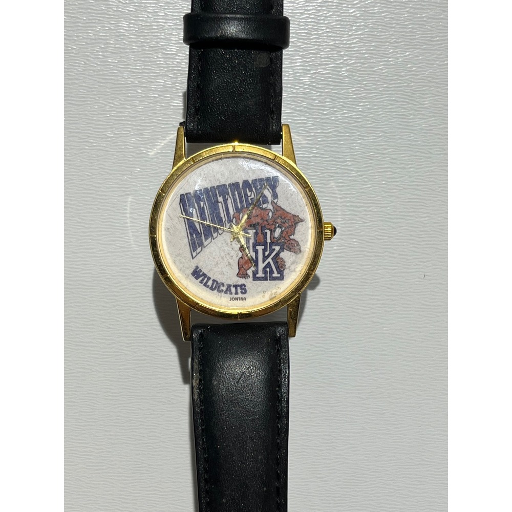 Vintage‎ Kentucky Wildcats Jontra Watch Gold Tone Black Leather Strap NCAA UK
